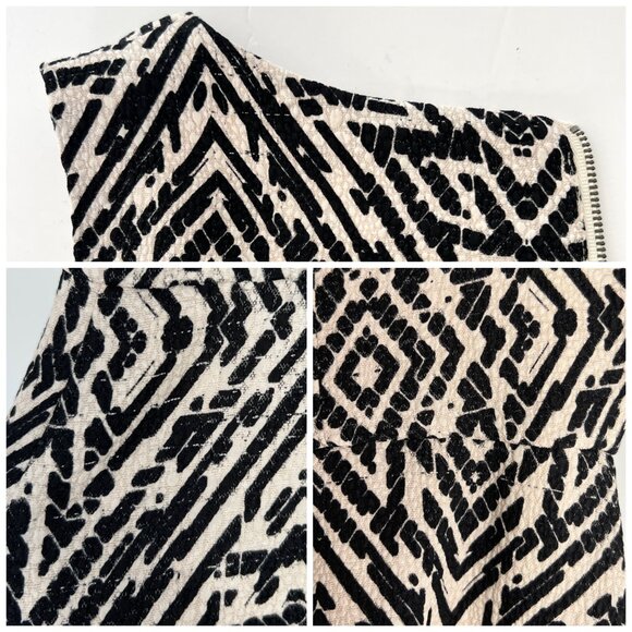 Sz 14- Anthro Maeve Abstract Geometric Black White Fit & Flare Sleeveless Dress - Picture 16 of 16